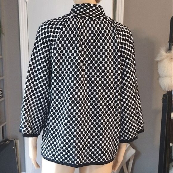Chico's Women's Size 2 Polka Dot Button up Cardigan Top Black and White Coverup - Picture 2 of 16